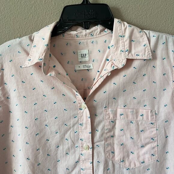 GAP Pink Clip Dot Fitted Boyfriend Shirt - Picture 2 of 10